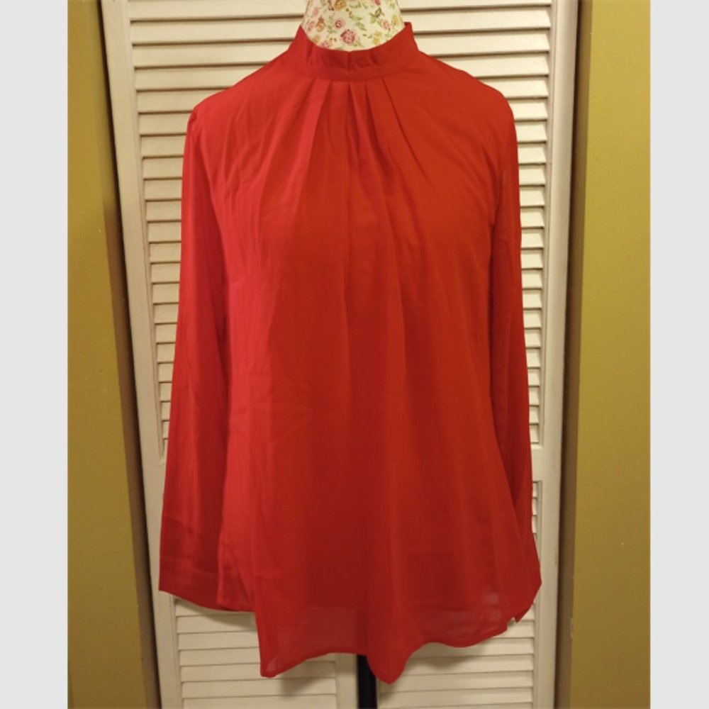 New with Tags SoTeer Red Chiffon Long-Sleeve Blouse, Size L